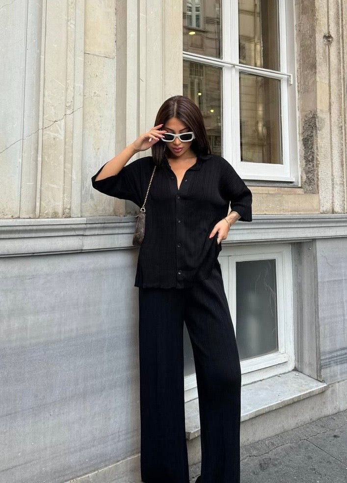 Black Wide-Leg Pants & Oversized Top Set